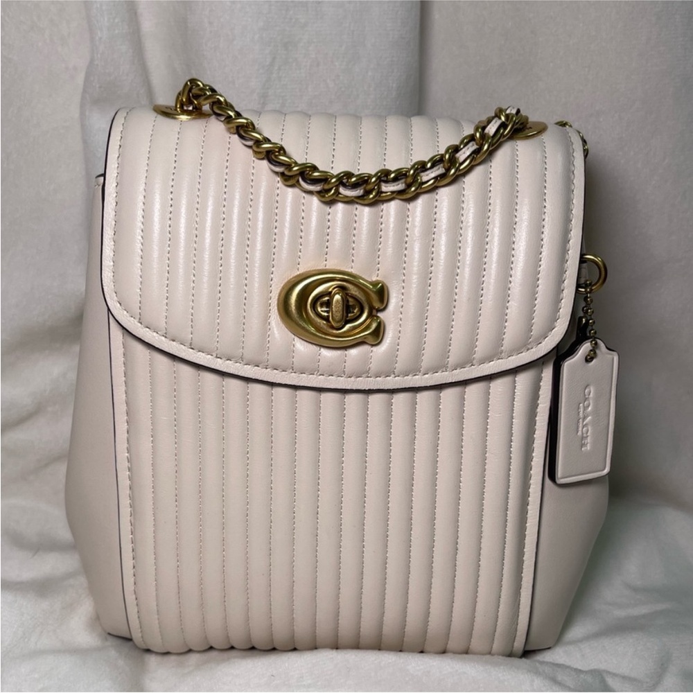 Coach Ivory Quilted Parker Backpack with Gold Chain straps